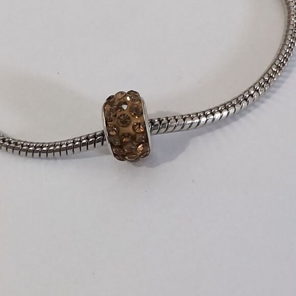 Silver Brown with‎ Brown Rhinestones Charm for Pandora Style Bracelet - Picture 2 of 3